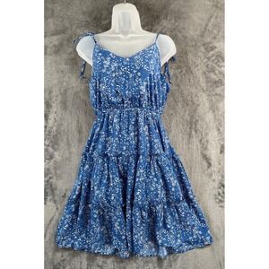 Pinch Dress Small Blue Floral Sundress Tiered Ruffle Midi Summer Boho Beachy